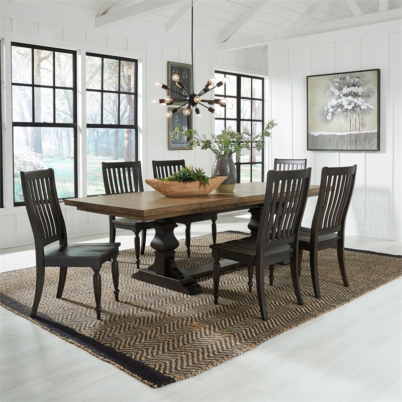 Liberty Furniture Harvest Home 7 Piece Trestle Dining Room Table Set - Black