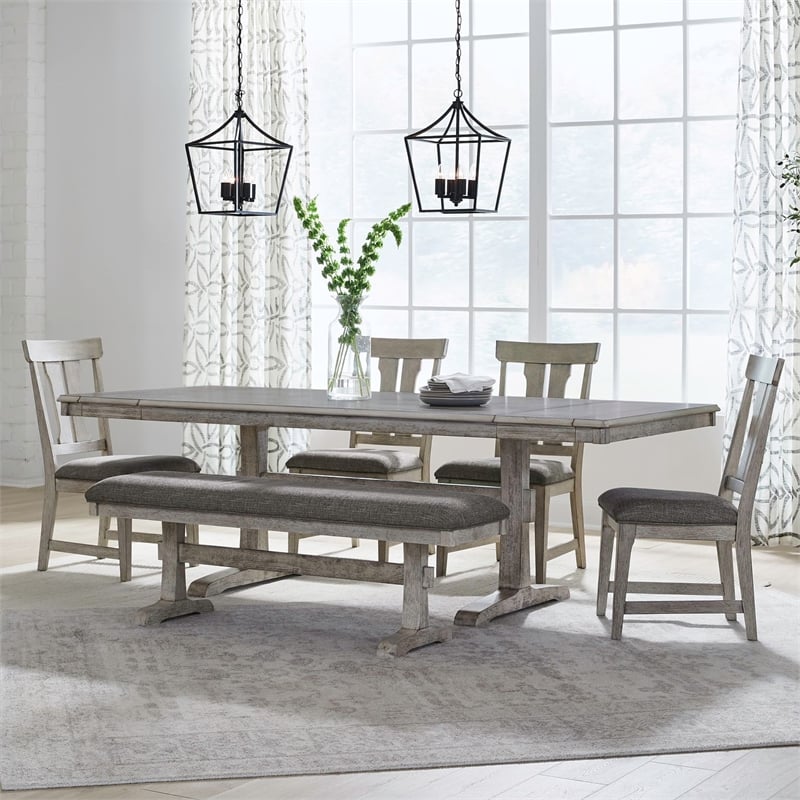 Liberty Furniture Hallendale 6 Piece Trestle Dining Room Table Set - White