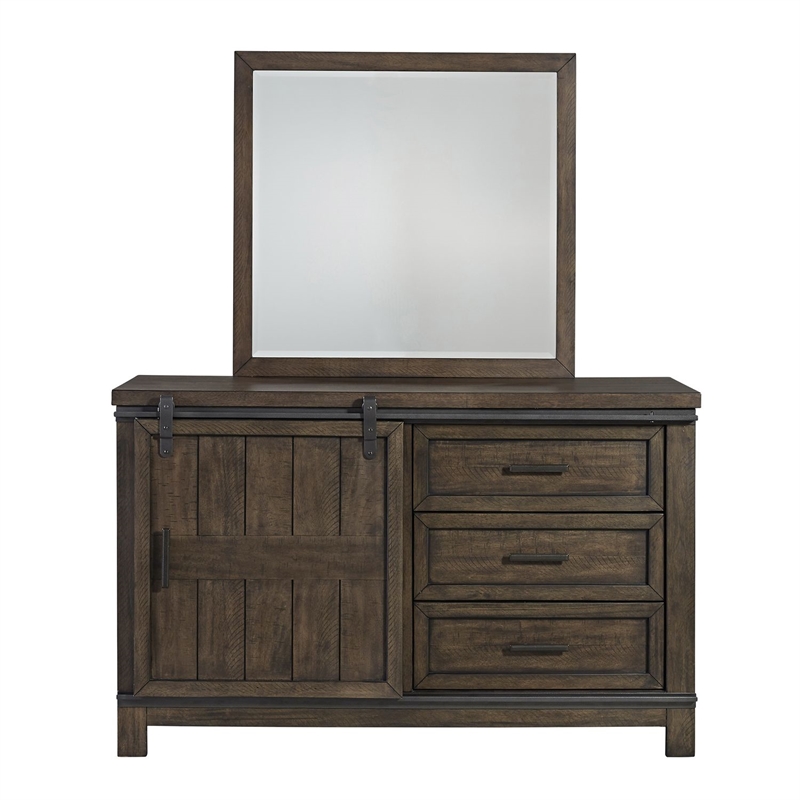 Liberty Furniture Thornwood Hills Full Bookcase Bed Dresser & Mirror - Brown