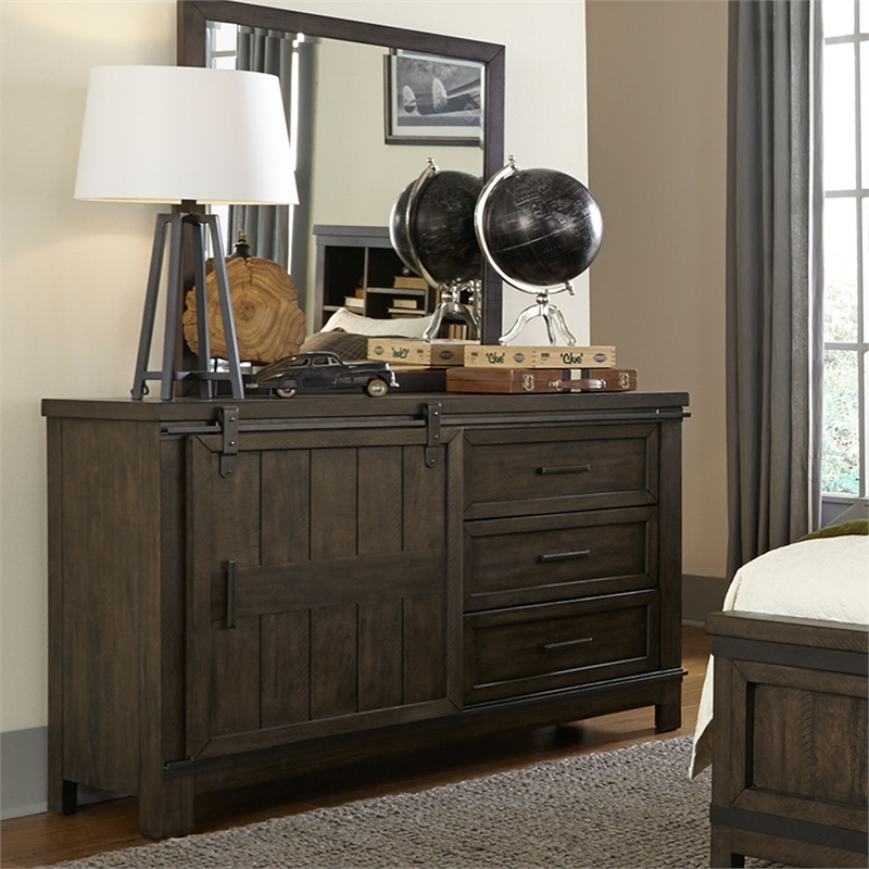 Liberty Furniture Thornwood Hills Full Bookcase Bed Dresser & Mirror - Brown