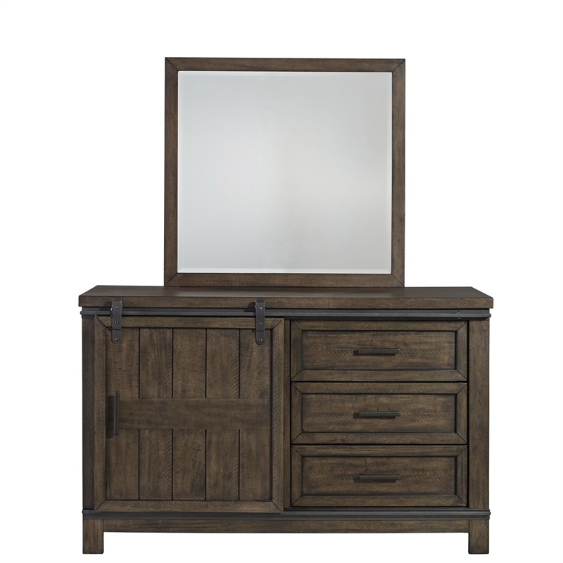 Liberty Furniture Thornwood Hills Full Bookcase Bed Dresser & Mirror - Brown