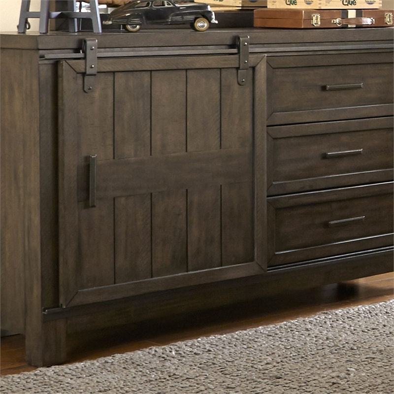 Liberty Furniture Thornwood Hills Full Bookcase Bed Dresser & Mirror - Brown