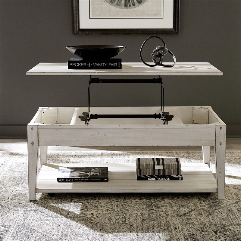 Liberty Furniture Lake House Opt 3 Piece Living Room Set Coffee Table & 2 End Tables Weathered White Oak Wood