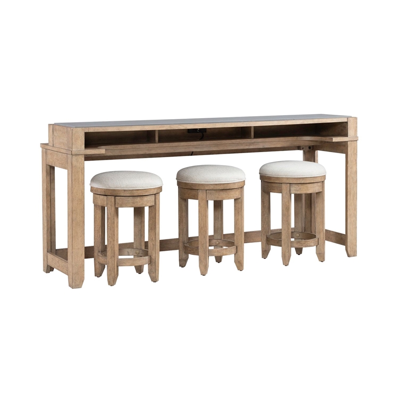 Liberty Furniture Millstone 4 Piece Living Room Set Console Bar Table & 3 Stools - Brown Oak Wood