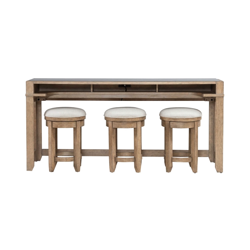Liberty Furniture Millstone 4 Piece Living Room Set Console Bar Table & 3 Stools - Brown Oak Wood