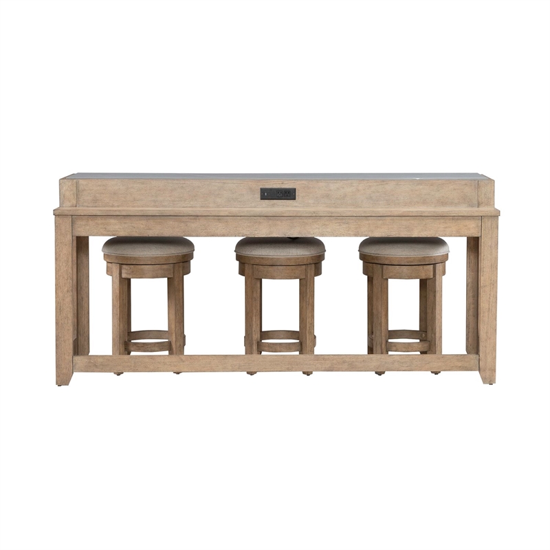 Liberty Furniture Millstone 4 Piece Living Room Set Console Bar Table & 3 Stools - Brown Oak Wood