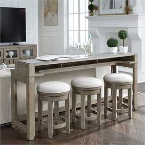 Liberty Furniture Millstone 4 Piece Living Room Set Console Bar Table & 3 Stools - Brown Oak Wood