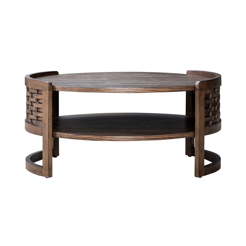 Liberty Furniture Warren Park Living Room Round Cocktail Table - Brown Oak Wood