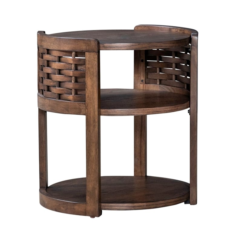 Liberty Furniture Warren Park Living Room Round Chairside Table - Brown Oak Wood