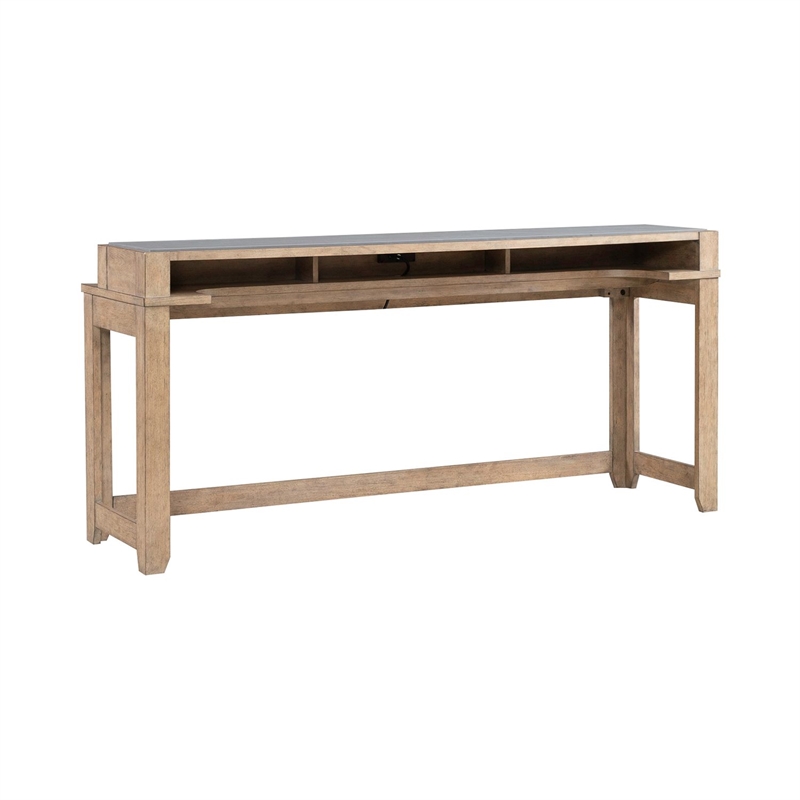 Liberty Furniture Millstone Living Room Console Bar Table with Charging Station - Nutmeg Oak Wood