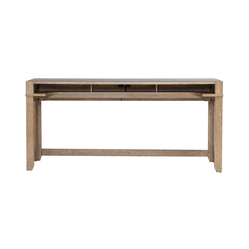 Liberty Furniture Millstone Living Room Console Bar Table with Charging Station - Nutmeg Oak Wood