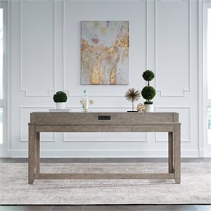 Liberty Furniture Millstone Living Room Console Bar Table with Charging Station - Nutmeg Oak Wood