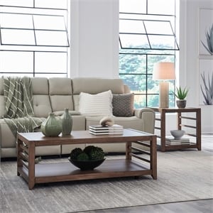 Liberty Furniture Shaker Lakes 3 Piece Living Room Set Cocktail Table & 2 End Tables - Brown Maple Wood