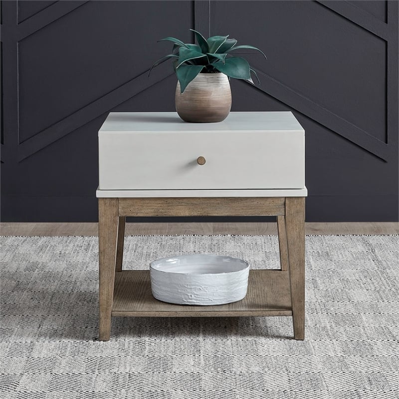 Liberty Furniture Berkly Living Room Drawer End Table - Linen & Khaki