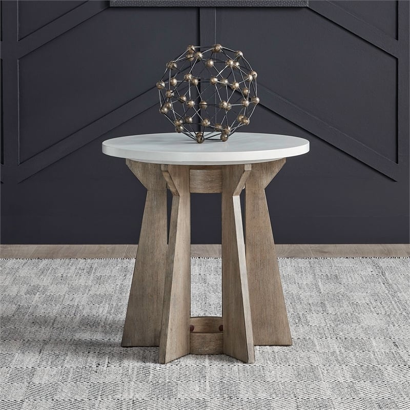 Liberty Furniture Berkly Living Room Round Pedestal End Table - Linen & Khaki