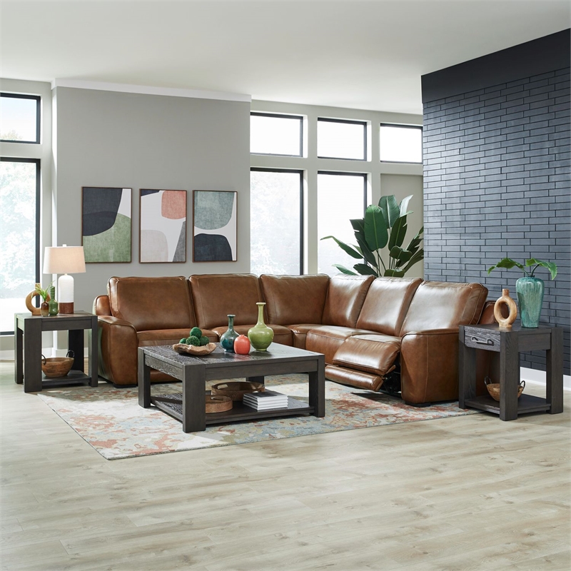 Liberty Furniture Blake 5 Piece Power Reclining Sectional Sofa - Brown Leather