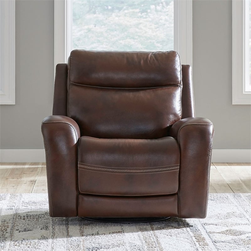 Liberty Furniture Blair Sofa & Recliner Power Reclining Set Cognac Brown Leather