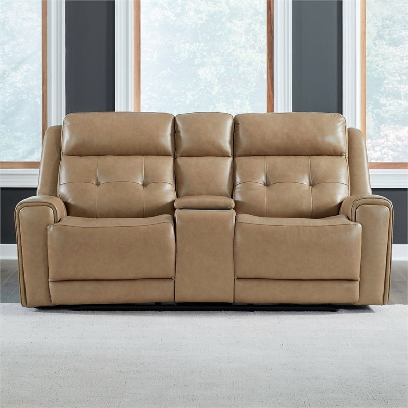Liberty Furniture Carrington Reclining Loveseat & Console York Sand Leather