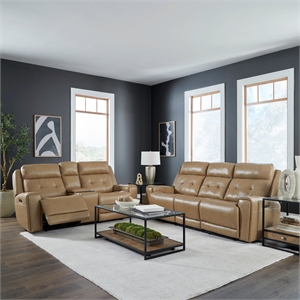 Liberty Carrington Sofa & Loveseat Power Reclining Set - York Sand Leather