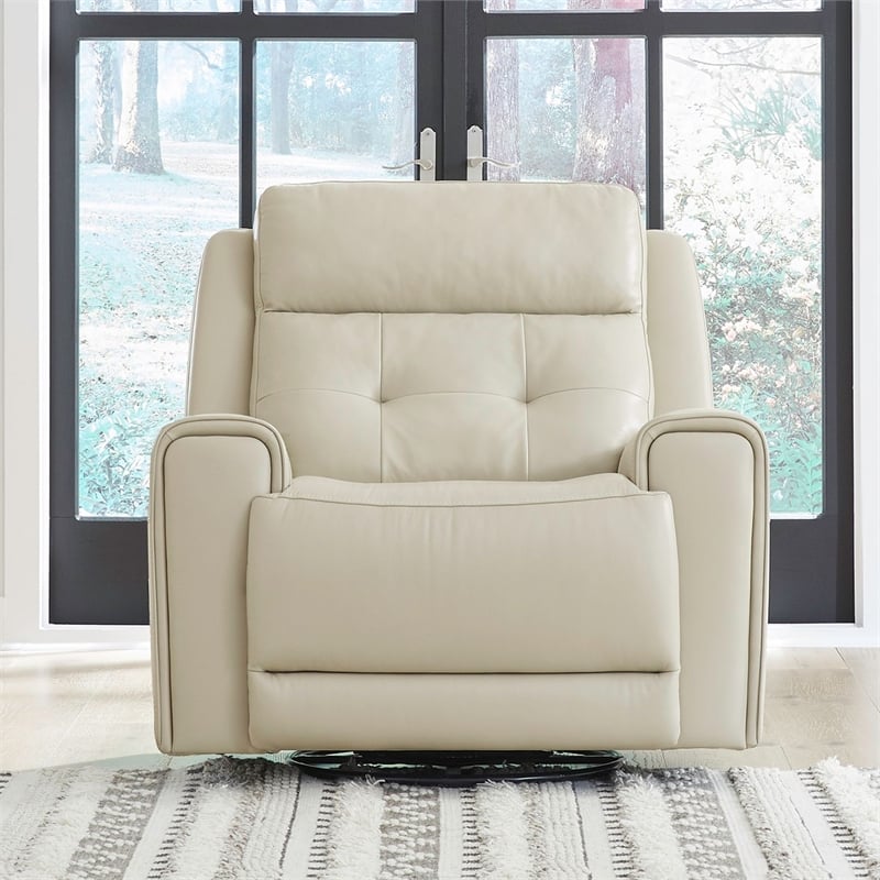 Liberty Furniture Carrington Sofa & Recliner Power Set - Stone Cream Leather