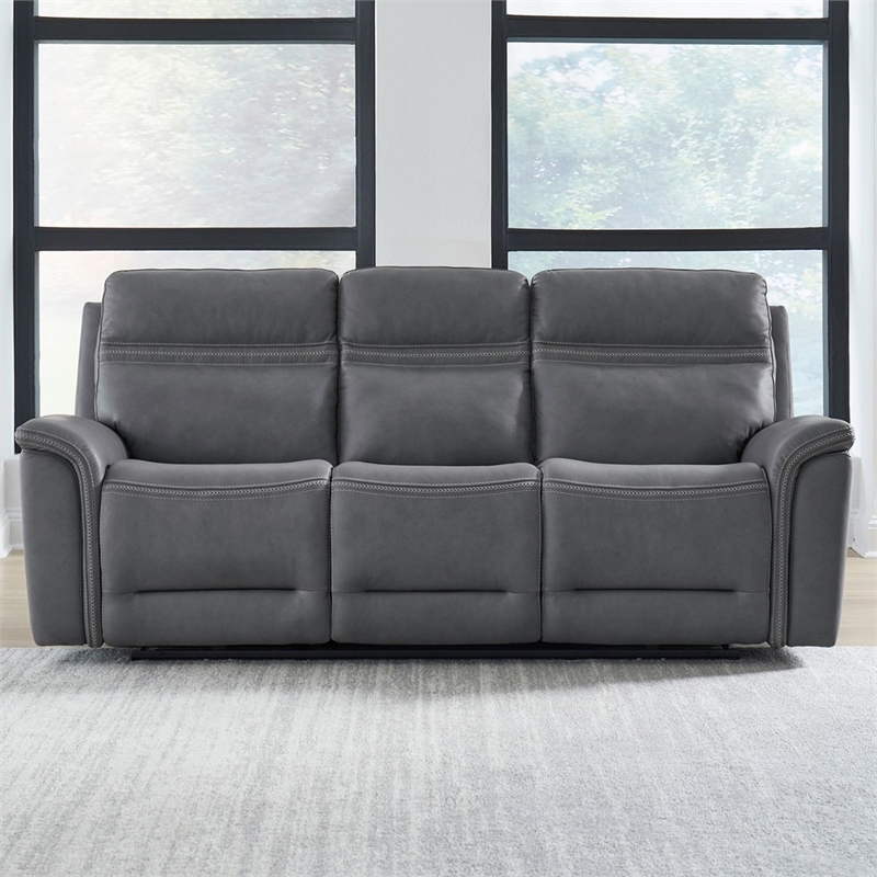 Liberty Furniture Cooper Power Reclining Sofa - Blue Gray Leather