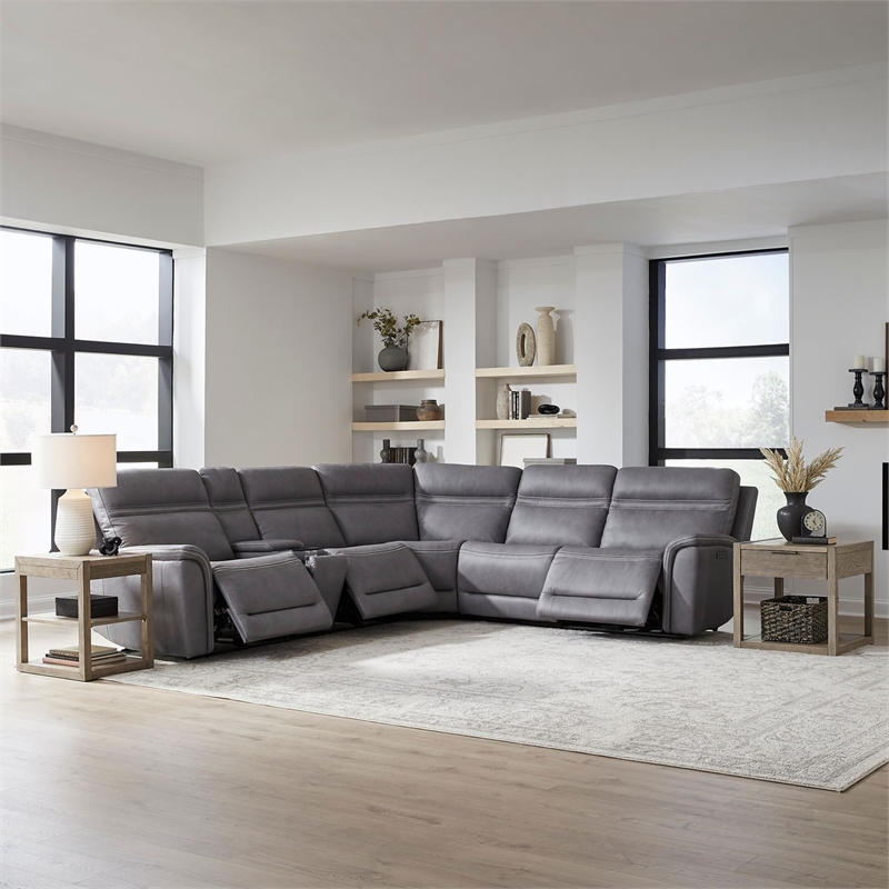 Liberty Furniture Cooper 6 Pc. Power Reclining Sectional Sofa Blue Gray Leather