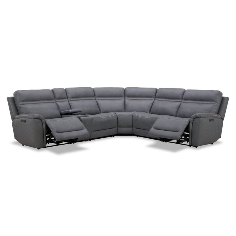 Liberty Furniture Cooper 6 Pc. Power Reclining Sectional Sofa Blue Gray Leather