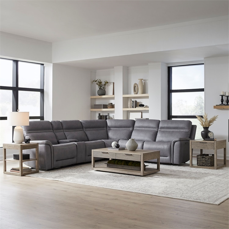 Liberty Furniture Cooper 6 Pc. Power Reclining Sectional Sofa Blue Gray Leather