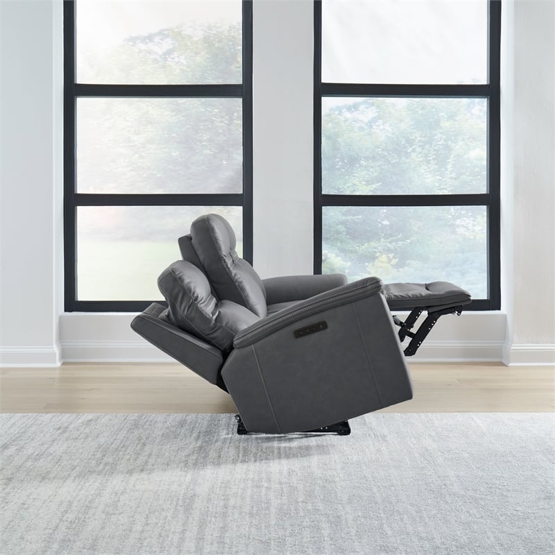 Liberty Furniture Cooper Sofa & Recliner Power Reclining Set - Blue Gray Leather