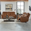Liberty Furniture Cooper Sofa & Loveseat Power Reclining Set Camel Brown Leather