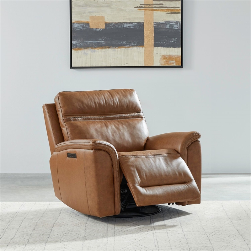 Liberty Furniture Cooper Sofa & Recliner Power Reclining Set Camel Brown Leather
