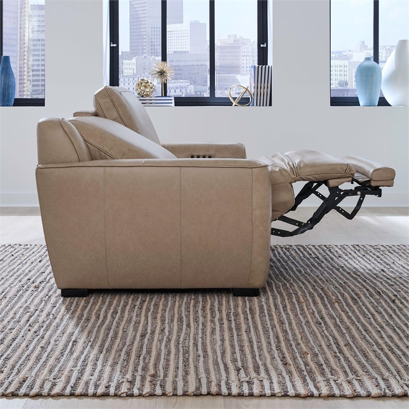 Liberty Furniture Blake Sofa & Loveseat Power Reclining Set - Oatmeal Leather