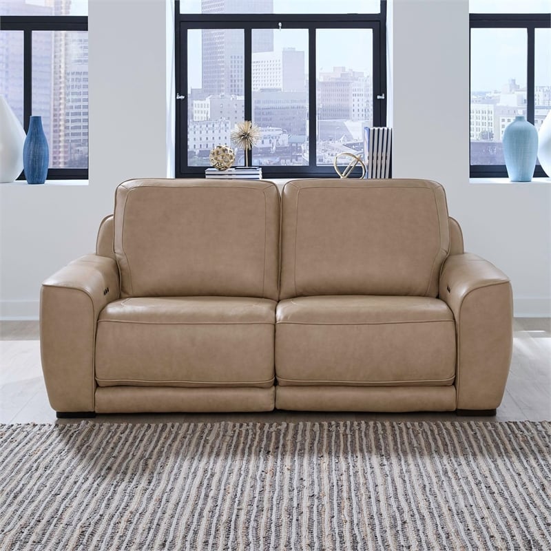 Liberty Furniture Blake Sofa & Loveseat Power Reclining Set - Oatmeal Leather