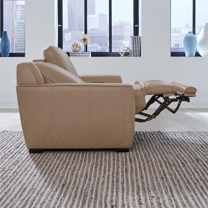 Liberty Furniture Blake Sofa & Loveseat Power Reclining Set - Oatmeal Leather