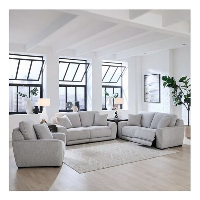 Liberty Furniture Blake Sofa Loveseat & Recliner Power Set - Smoke Gray Fabric