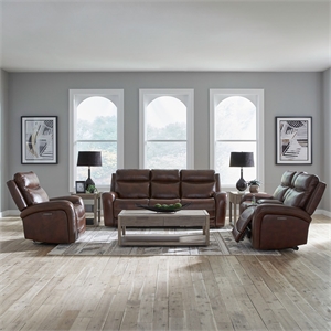 Blair Sofa Loveseat & Recliner Power Reclining Set - Cognac Brown Leather