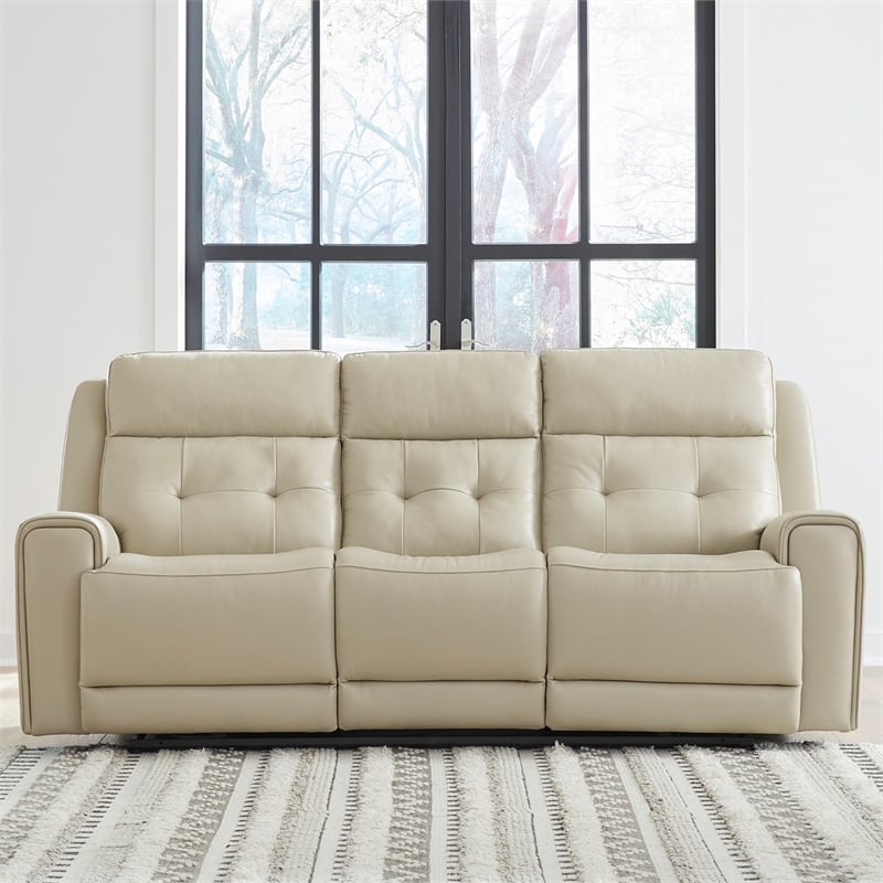 Liberty Furniture Carrington Sofa Loveseat & Recliner Power Set - Cream Leather