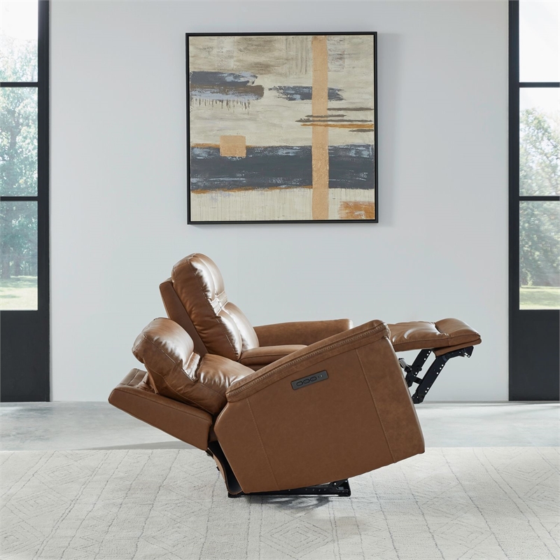 Cooper Sofa Loveseat & Recliner Power Reclining Set - Camel Brown Leather