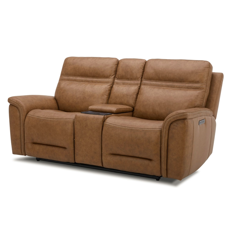 Cooper Sofa Loveseat & Recliner Power Reclining Set - Camel Brown Leather