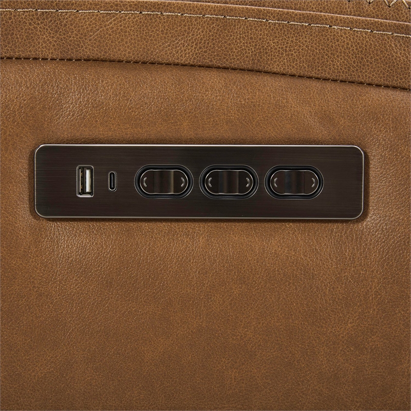 Cooper Sofa Loveseat & Recliner Power Reclining Set - Camel Brown Leather