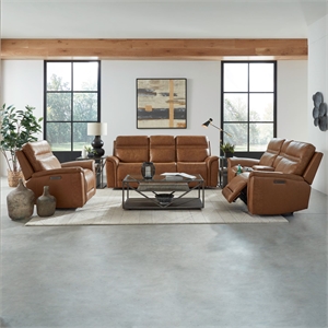 Cooper Sofa Loveseat & Recliner Power Reclining Set - Camel Brown Leather