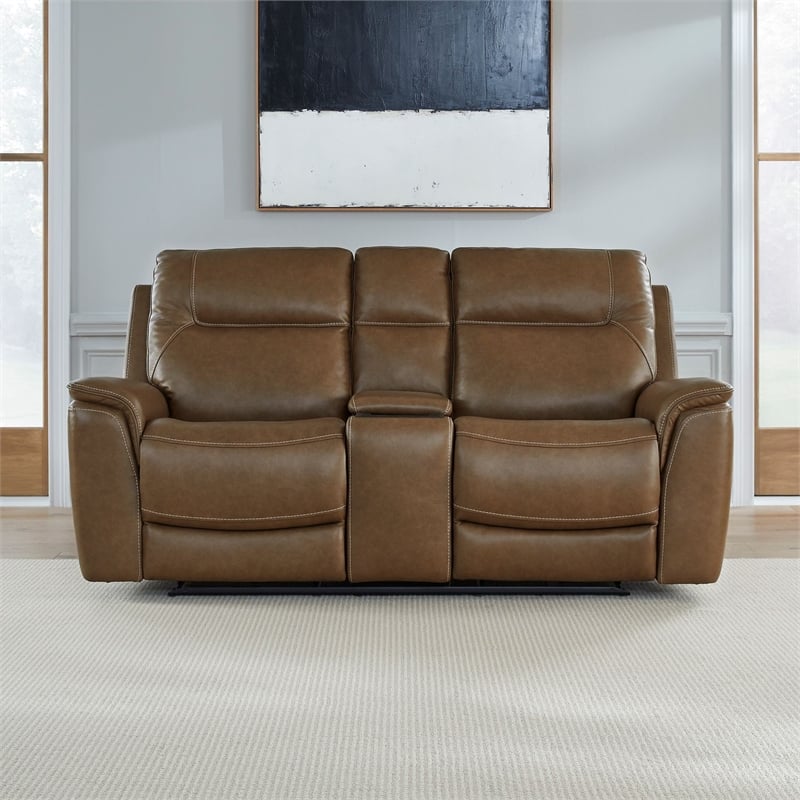 Liberty Furniture Collins Power Recline Loveseat with Console - Brown