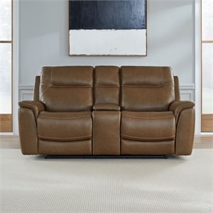 Liberty Furniture Collins Power Recline Loveseat with Console - Brown