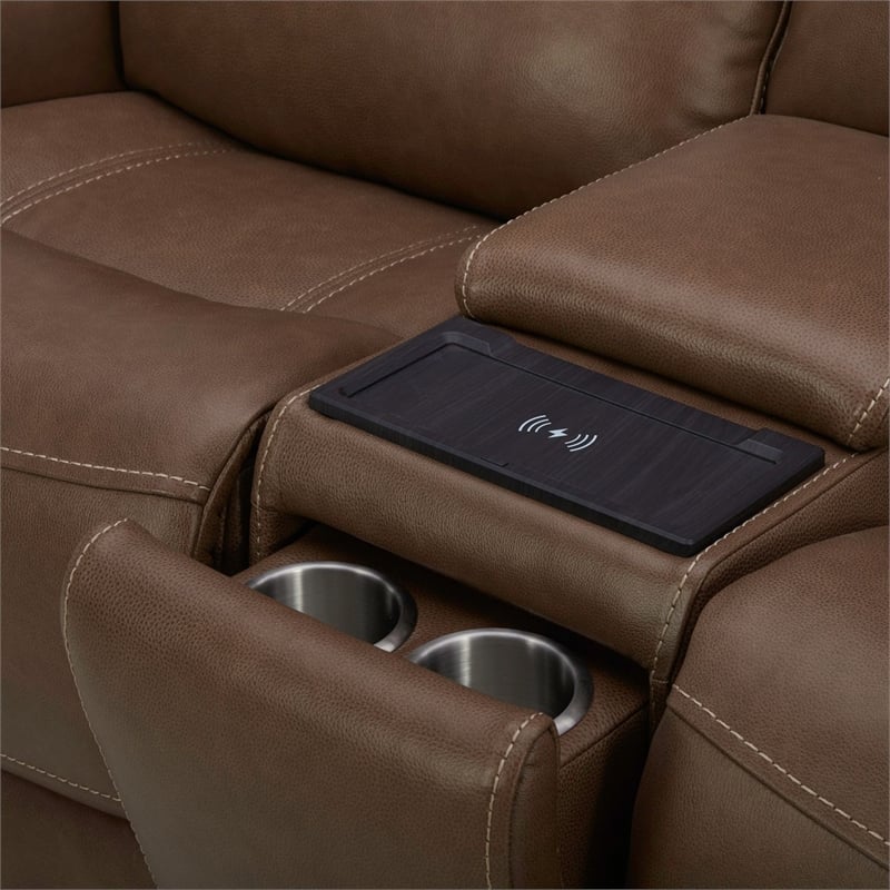 Liberty Furniture Collins Power Recline Loveseat with Console - Brown