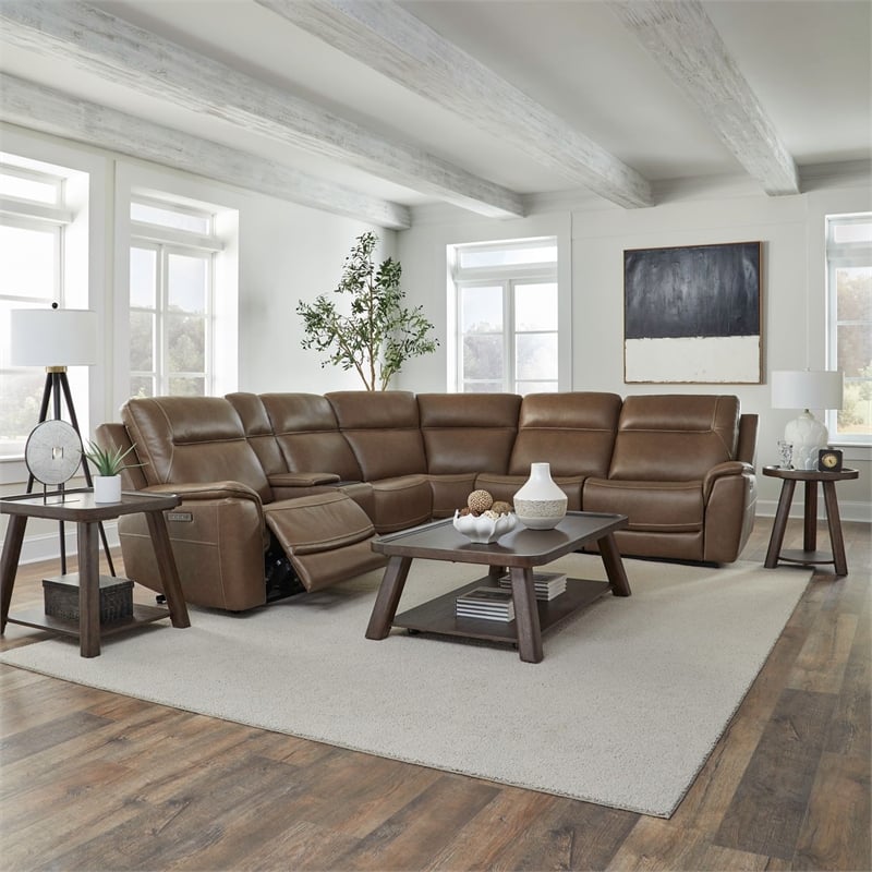 Liberty Furniture Collins Power Recline 6 Piece Sectional Sofa - Brown