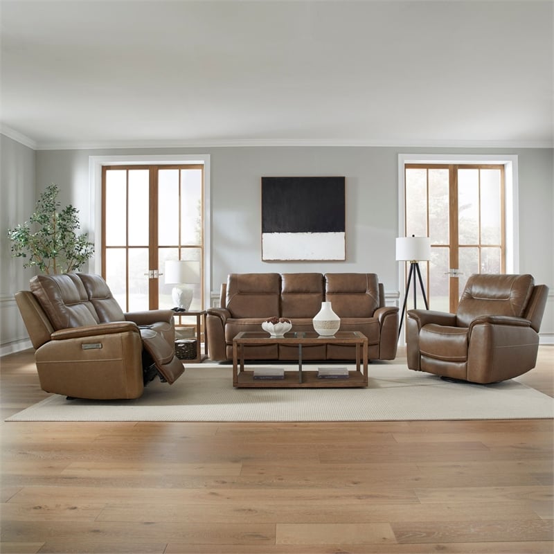 Liberty Furniture Collins Power Recline Sofa with Loveseat & Recliner - Brown