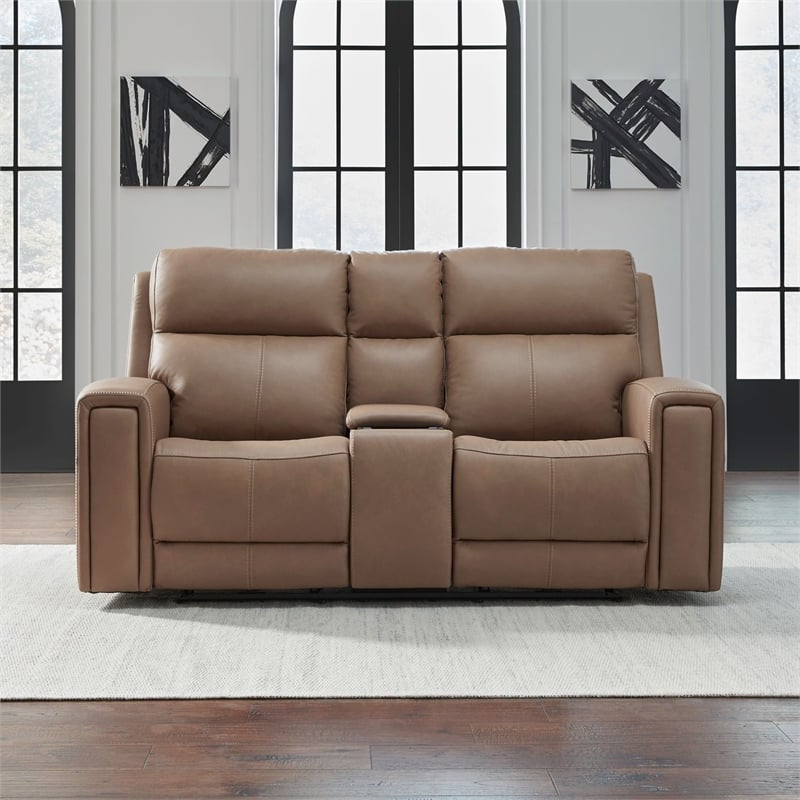 Liberty Furniture Camden Power Recline Loveseat with Console - Brown