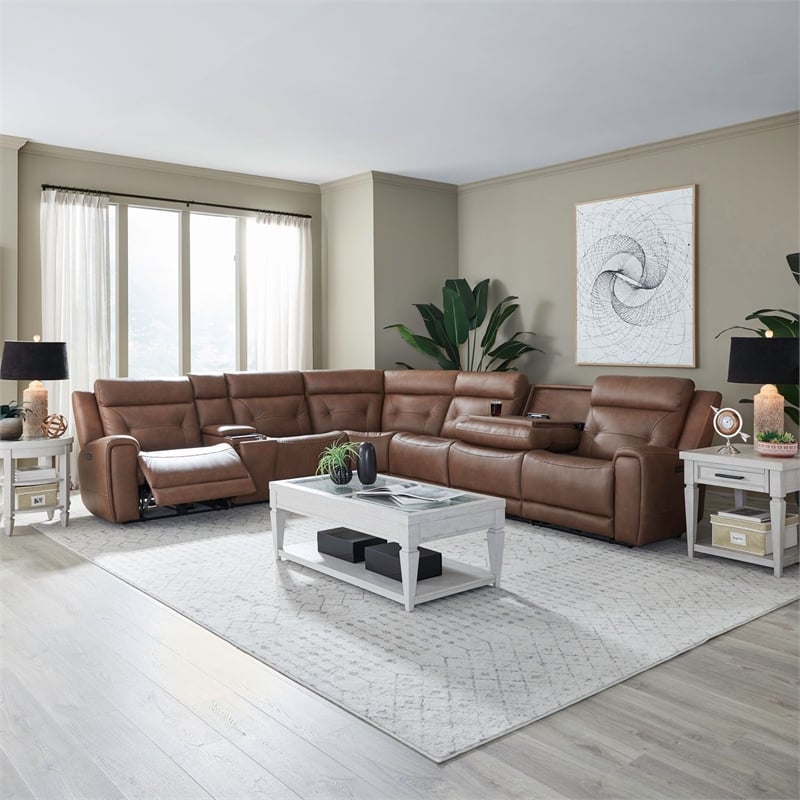 Liberty Furniture Beckham Power Recline 7 Piece Sectional Sofa - Brown