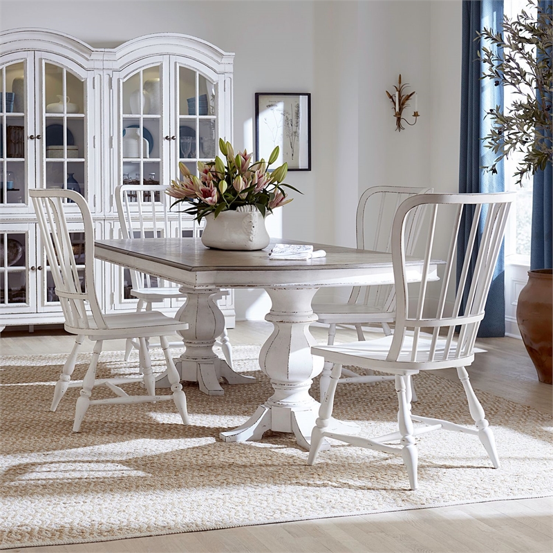 Liberty Furniture Magnolia Manor 5 Piece Double Pedestal Table Set - White