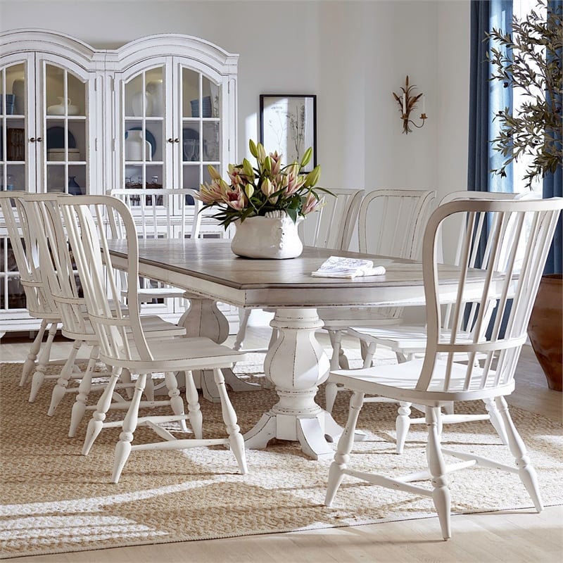 Liberty Furniture Magnolia Manor 9 Piece Double Pedestal Table Set - White